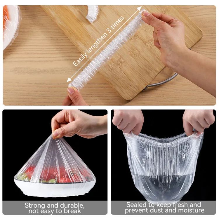 100Pcs Disposable Plastic Bag Food Cover Wrap Elastic Food Bags Lids For Fruit Bowls Cup Cap Storage Kitchen organizer Fresh Keeping Saver Bag