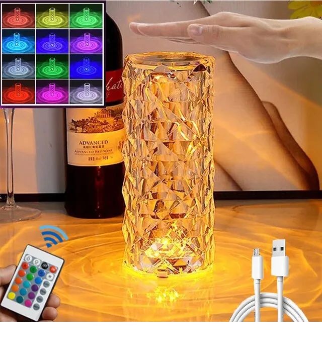 16Colors USB Rechargeable LED Atmosphere Room Decor Christmas Room Decoration Home Lights Crystal Lamp Touch Table Bedside Lamps