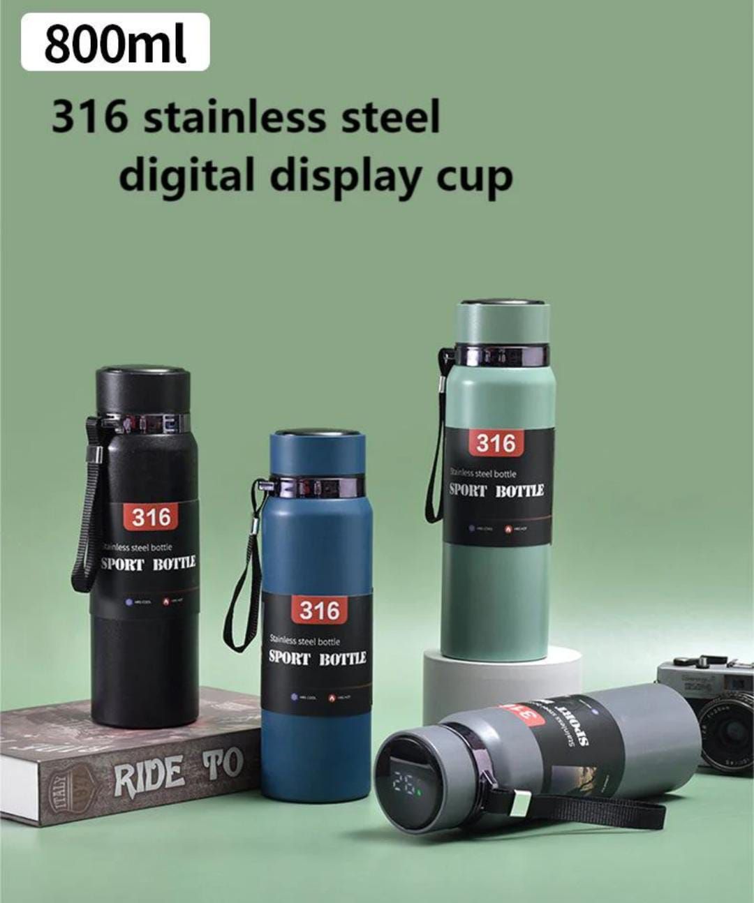 316 Bottle Portable Vacuum Stainless Steel Temperature Display Sports Smart Water Bottle 800ML