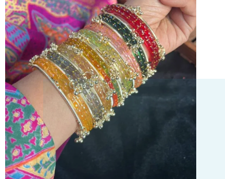 4 pcs Trending kashmiri bangles - dozen bangles - kanch ki kashmiri bangles - "Raindrop" glass variety and Ghungroo sets